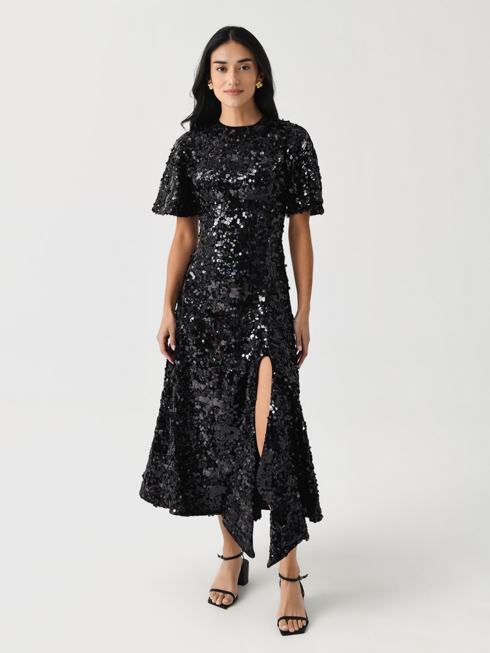 NWT GANNI Velvet Sequins Black Long Midi Dress
